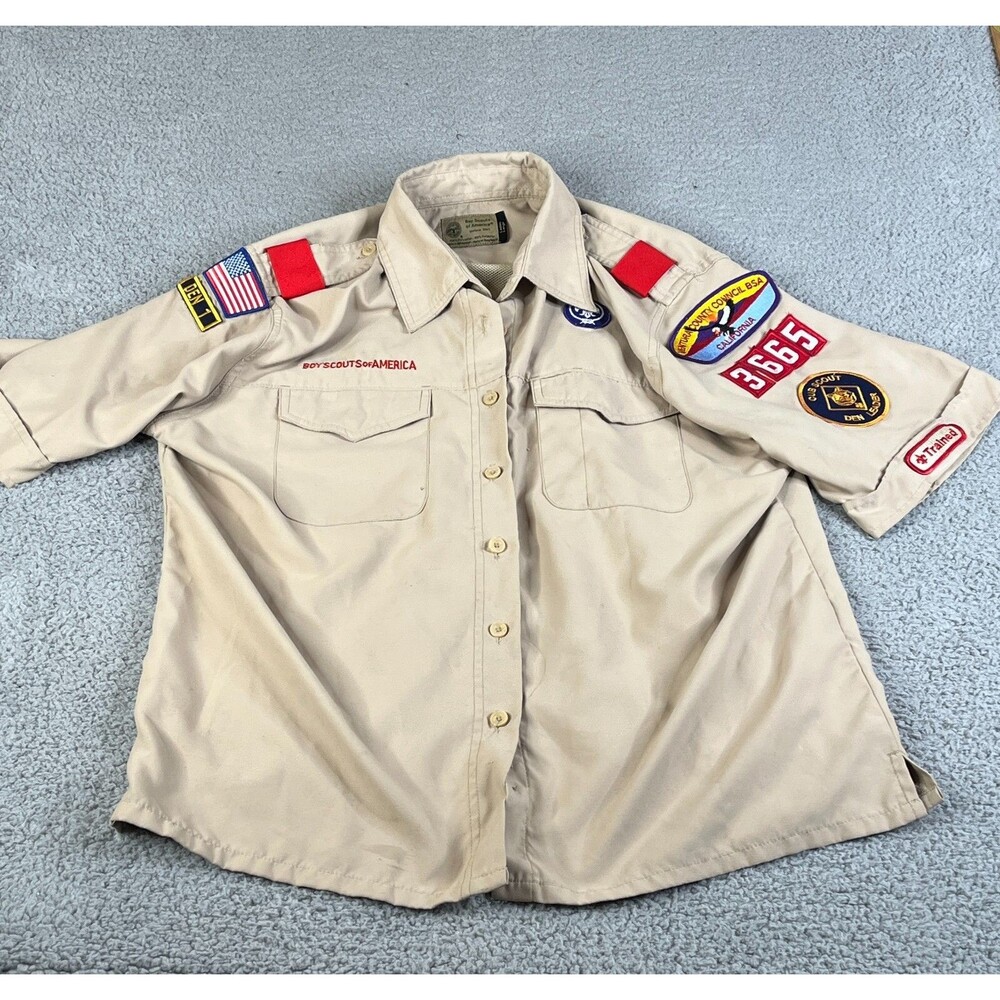 BOY SCOUTS Shirt Boy Large Micro Fiber Uniform Shirt BSA Polyester Calif Patches